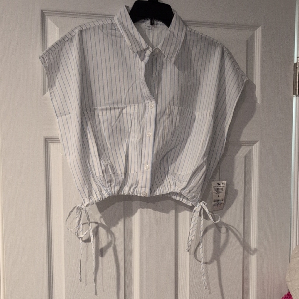 Striped Button-Up Crop Top